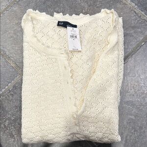 GAP Ivory Openwork Knit Button-Front Top
